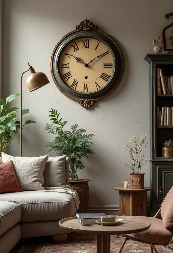 30 Vintage-Inspired Traditional Living Room Decor Ideas - 11. Vintage Clocks 1