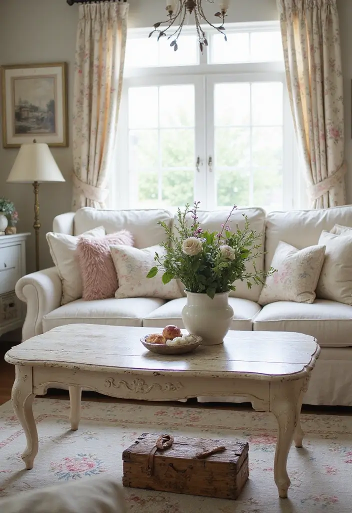 30 Vintage-Inspired Traditional Living Room Decor Ideas - 12. Shabby Chic Elements 1