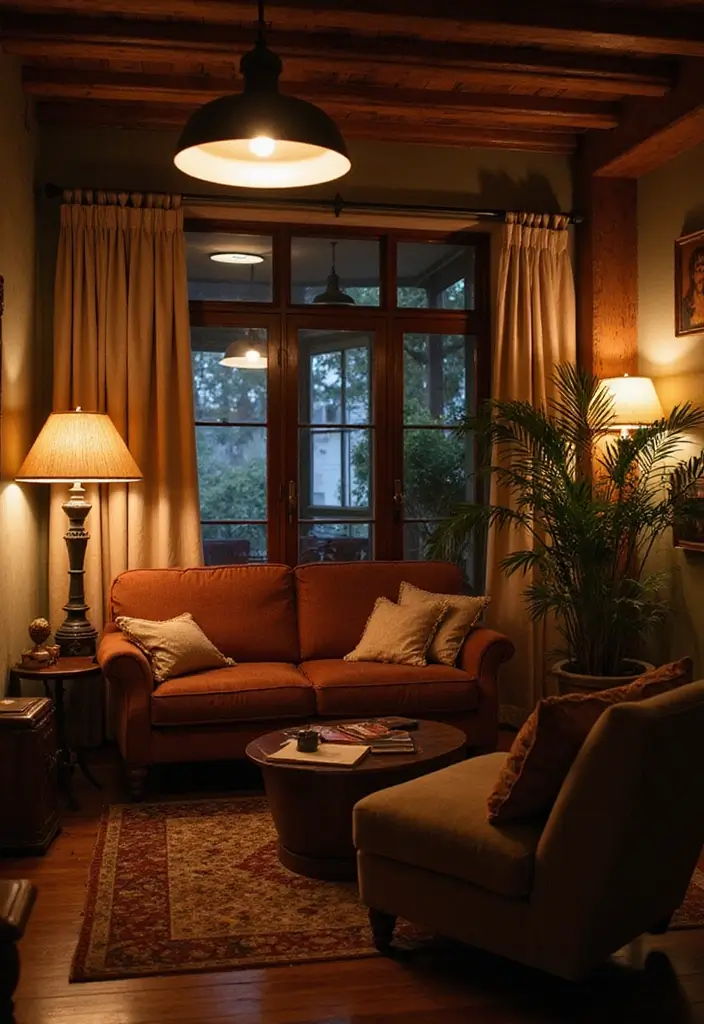 30 Vintage-Inspired Traditional Living Room Decor Ideas - 13. Layered Lighting 1