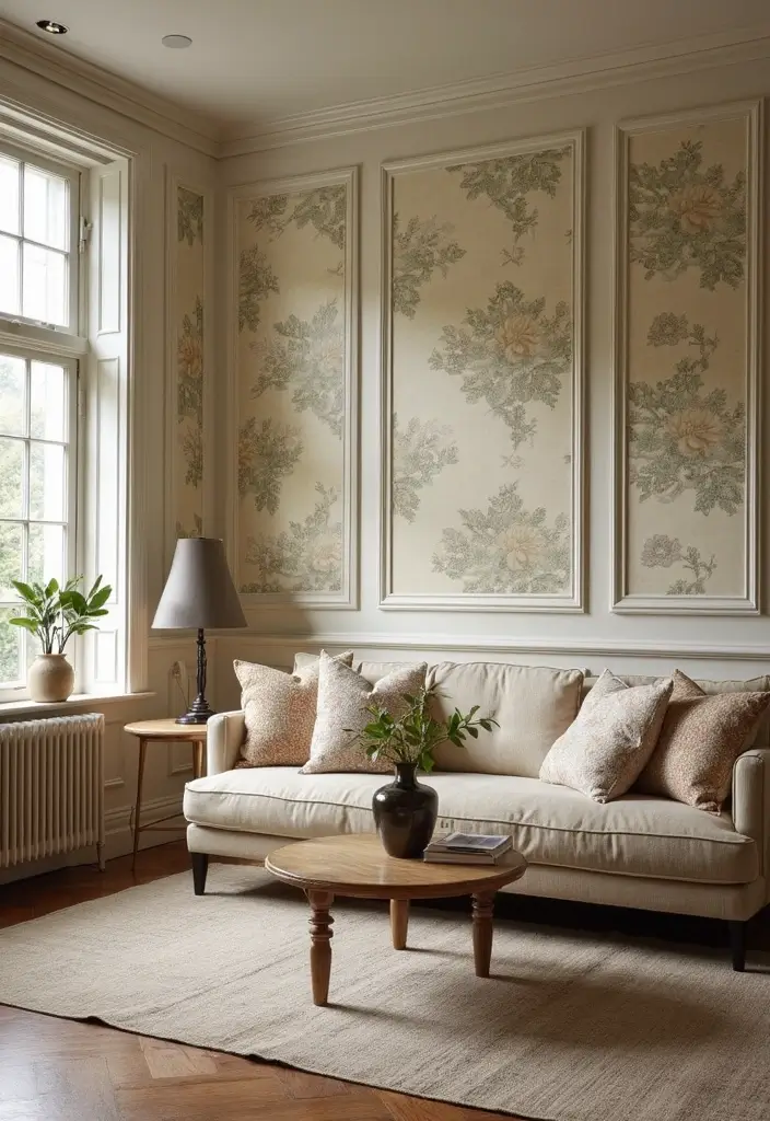 30 Vintage-Inspired Traditional Living Room Decor Ideas - 17. Vintage-inspired Wall Treatments 1