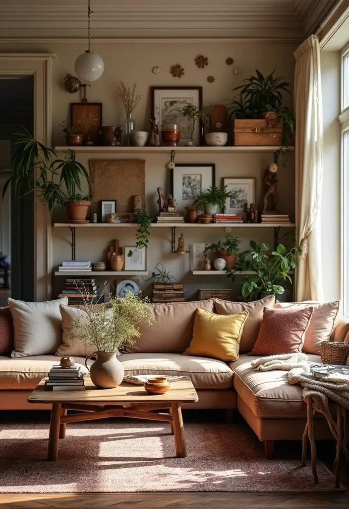 30 Vintage-Inspired Traditional Living Room Decor Ideas - 29. Vintage Themed Collections 1