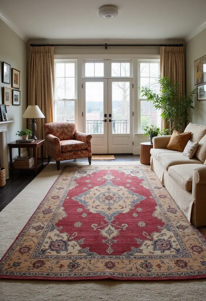 30 Vintage-Inspired Traditional Living Room Decor Ideas - 3. Vintage Rugs 1