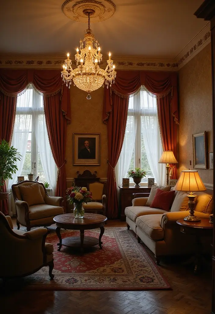 30 Vintage-Inspired Traditional Living Room Decor Ideas - 4. Statement Lighting 1