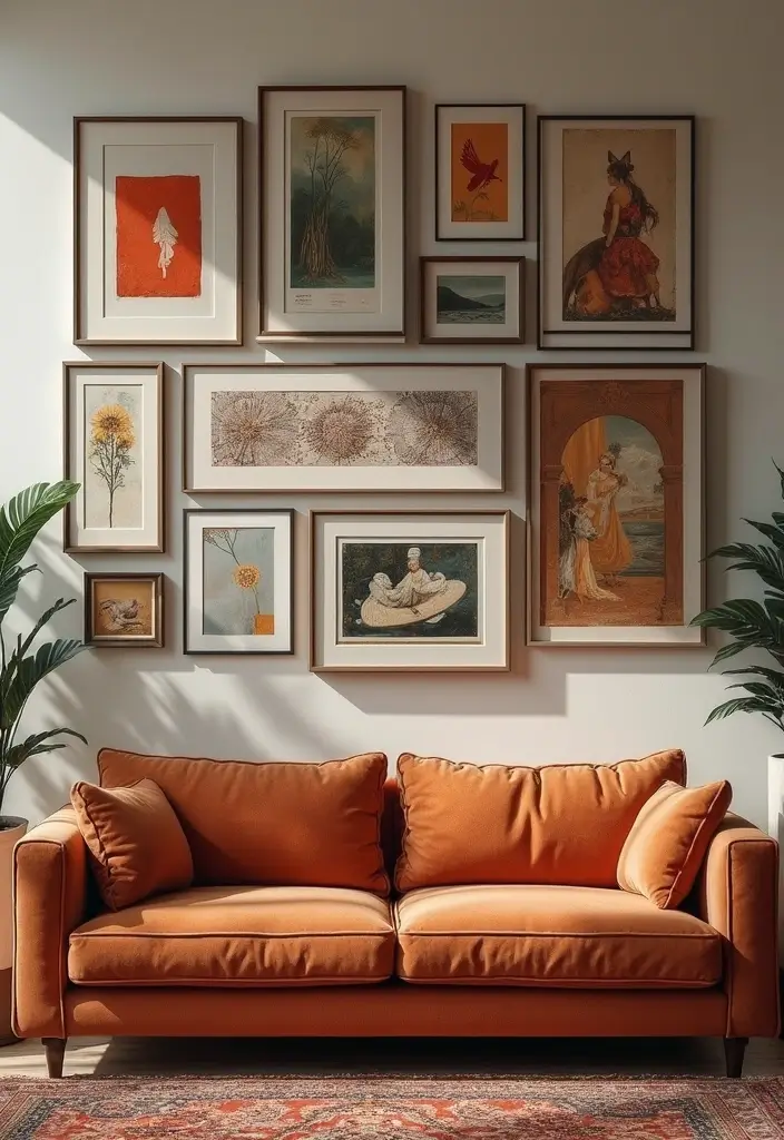 30 Wall Decor Ideas Above the Couch - 1. Layered Gallery Wall 1