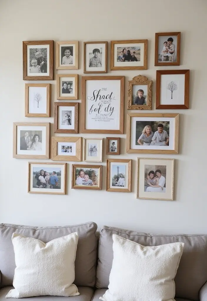 30 Wall Decor Ideas Above the Couch - 16. Collage of Memories 1