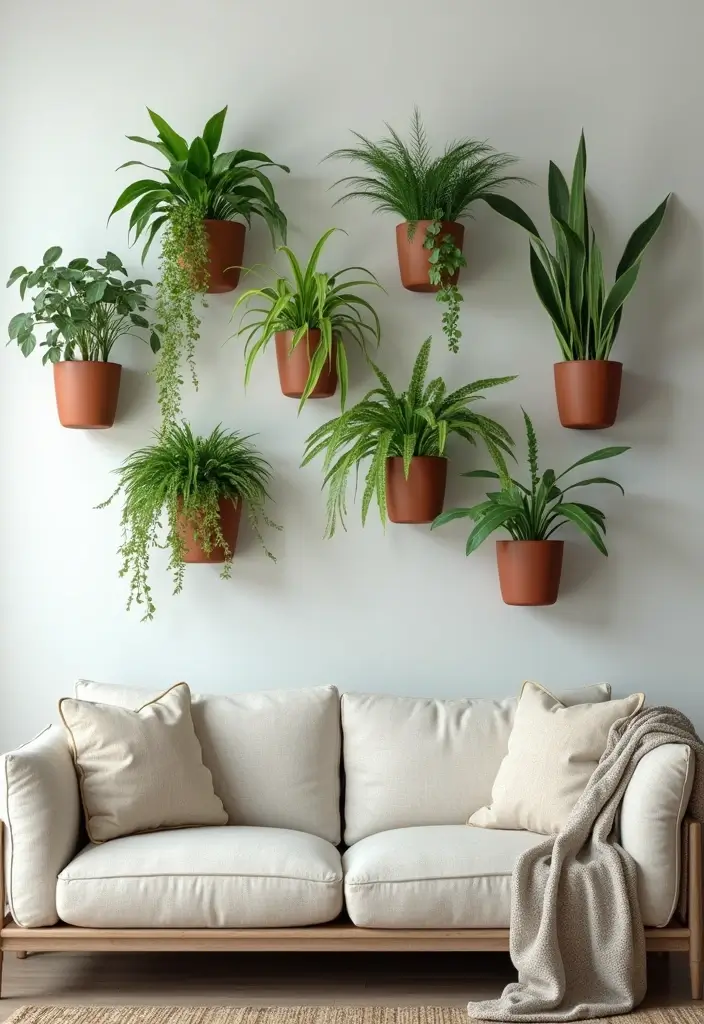 30 Wall Decor Ideas Above the Couch - 17. Wall-mounted Planters 1