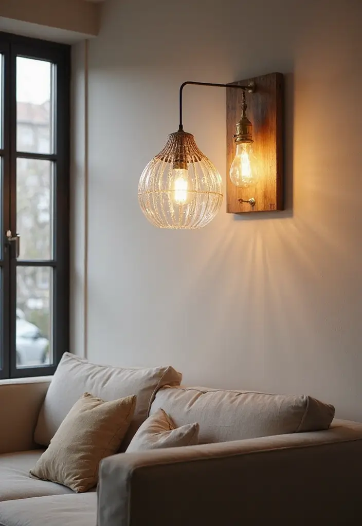 30 Wall Decor Ideas Above the Couch - 18. Artful Lighting Fixtures 1