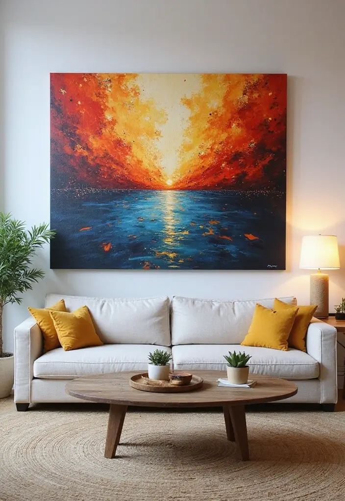 30 Wall Decor Ideas Above the Couch - 2. Statement Art Piece 1