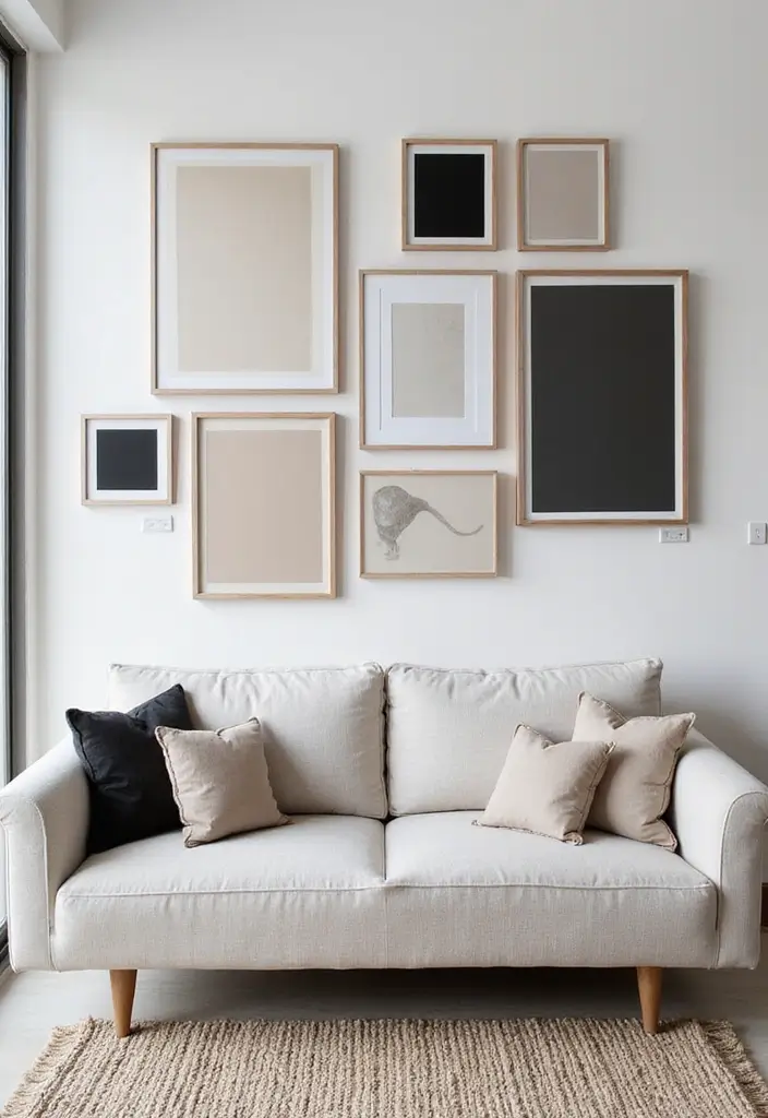 30 Wall Decor Ideas Above the Couch - 21. Monochrome Style 1