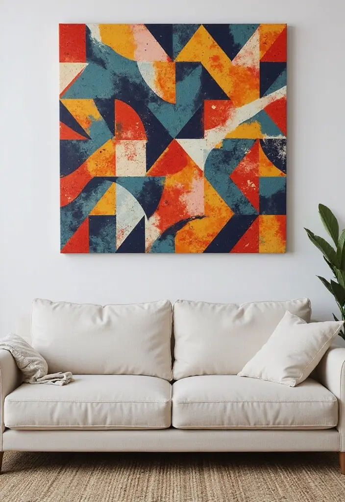 30 Wall Decor Ideas Above the Couch - 22. Geometric Patterns 1