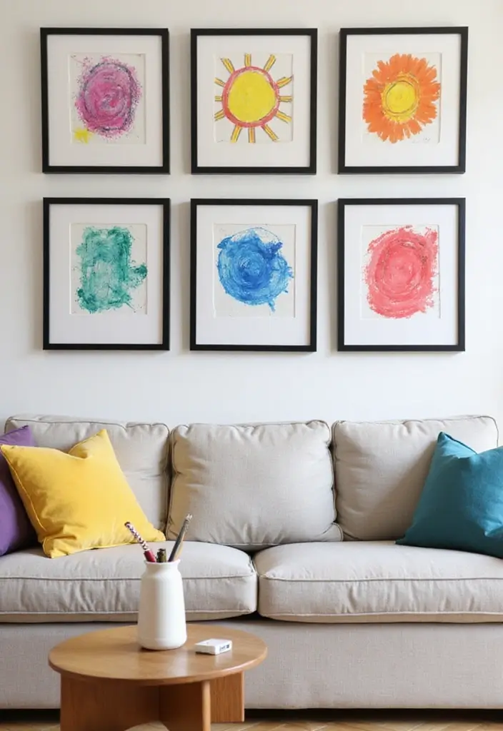 30 Wall Decor Ideas Above the Couch - 25. Whimsical Children’s Art 1