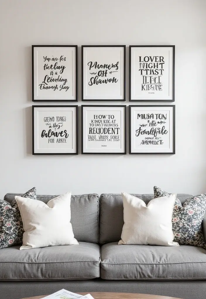 30 Wall Decor Ideas Above the Couch - 26. Layered Text Panels 1