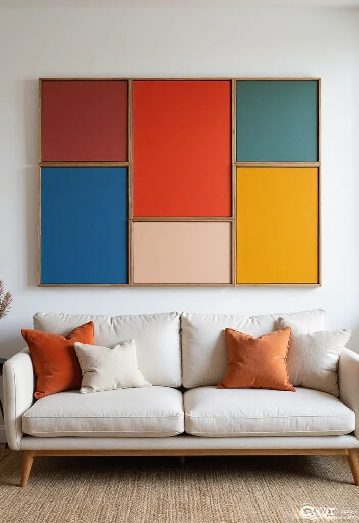 30 Wall Decor Ideas Above the Couch - 28. Bold Color Blocks 1
