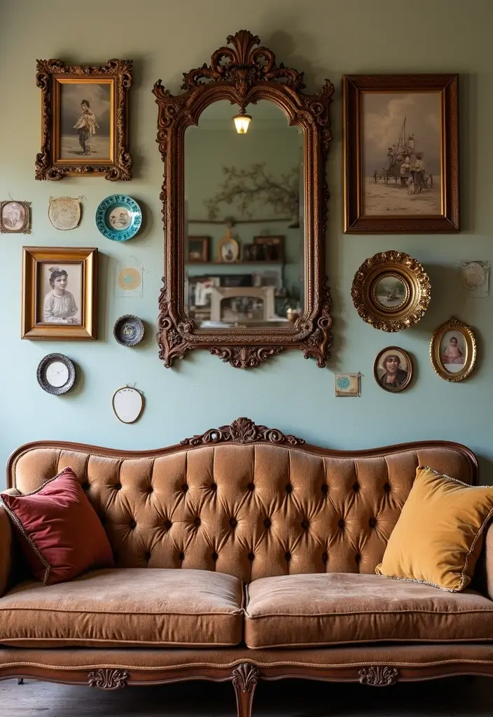30 Wall Decor Ideas Above the Couch - 5. Vintage Finds 1