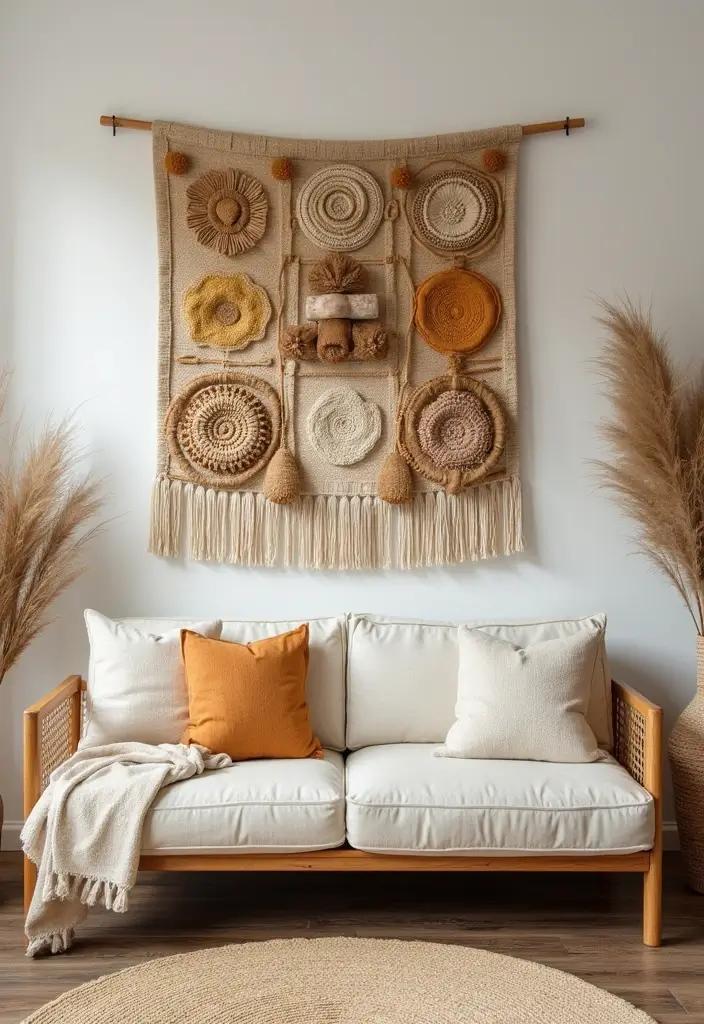30 Wall Decor Ideas Above the Couch - 7. Textured Wall Hangings 1