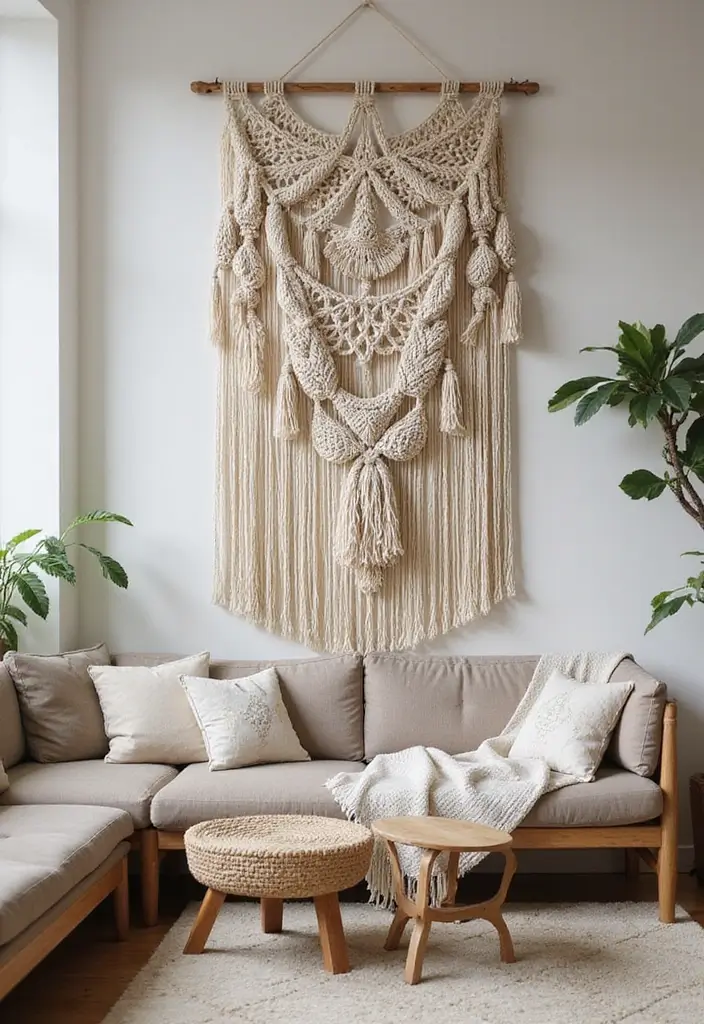 30 Wall Decor Ideas Above the Couch - 9. Boho-Chic Macramé 1