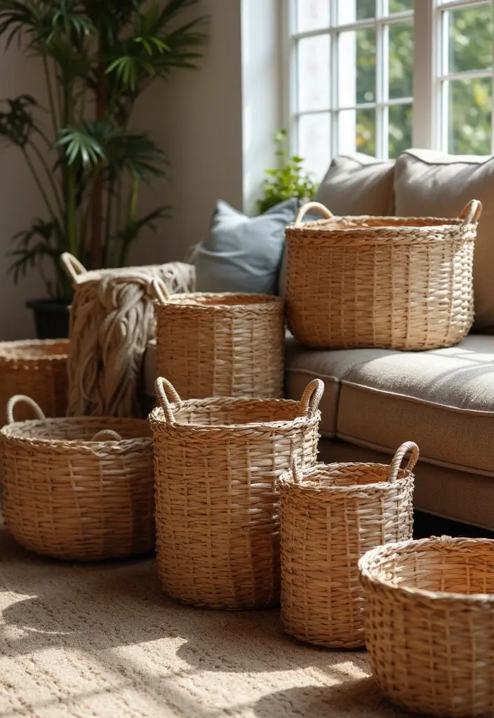30 Western Living Room Decor Ideas with Rustic Charm - 10. Rustic Basket Weaving 1