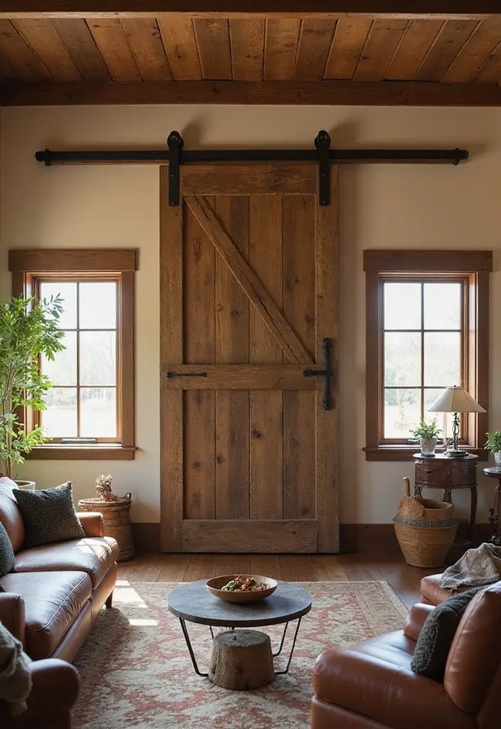 30 Western Living Room Decor Ideas with Rustic Charm - 11. Barn Doors 1
