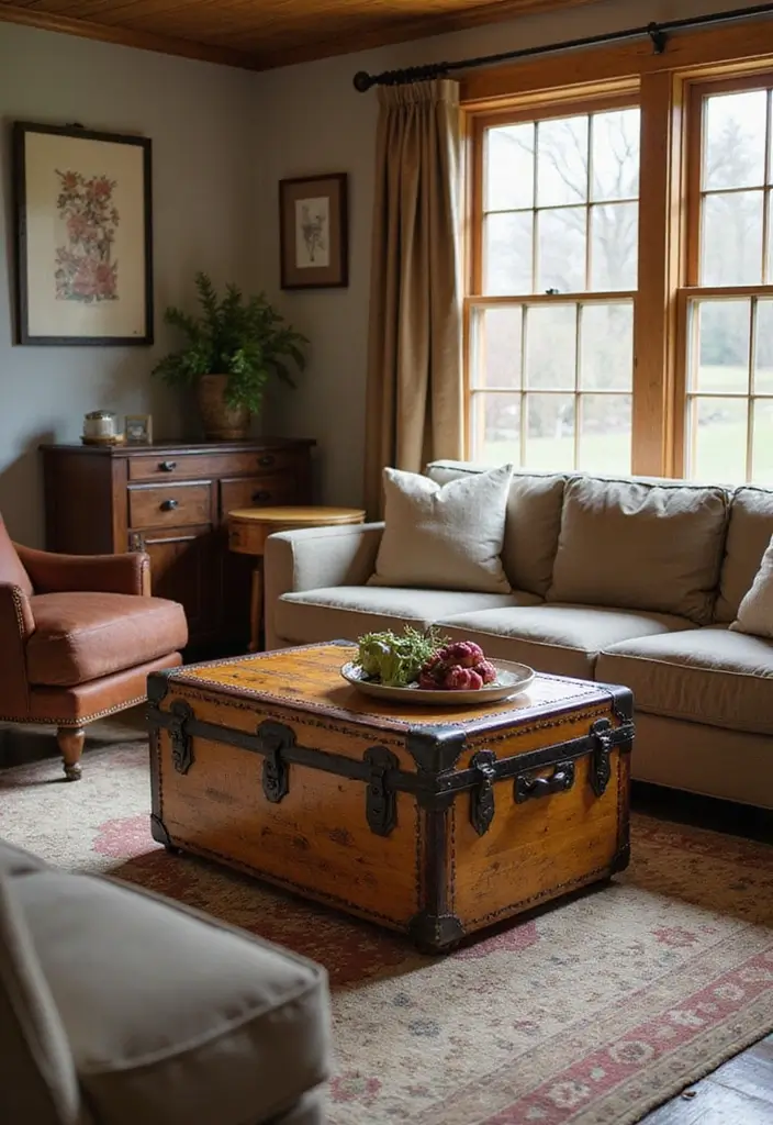 30 Western Living Room Decor Ideas with Rustic Charm - 23. Vintage Trunks 1