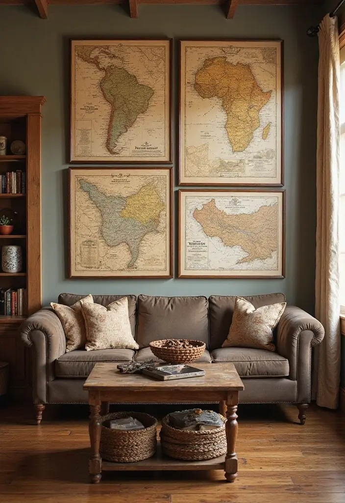30 Western Living Room Decor Ideas with Rustic Charm - 28. Old Western Maps 1