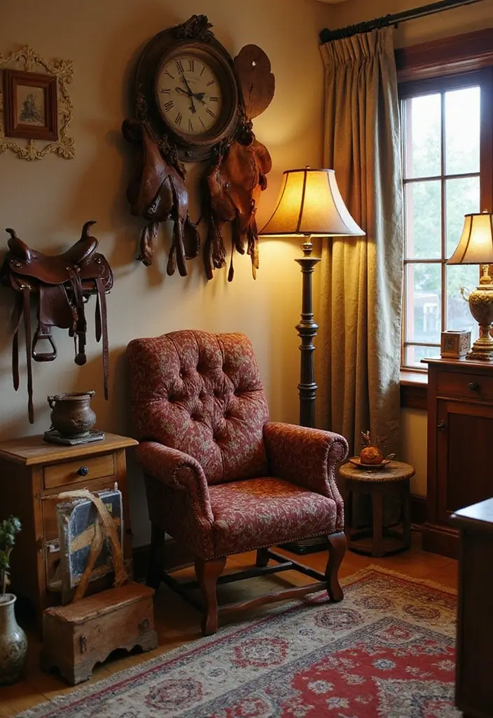 30 Western Living Room Decor Ideas with Rustic Charm - 6. Antique Finds 1