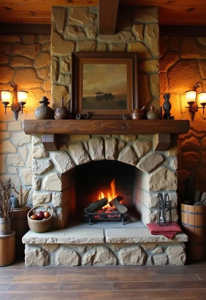 30 Western Living Room Decor Ideas with Rustic Charm - 8. Rustic Fireplaces 1