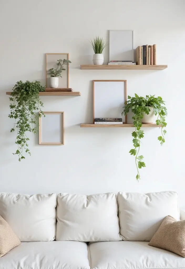 30 White Couch Living Room Decor Ideas - 11. Minimalist Wall Decor 1