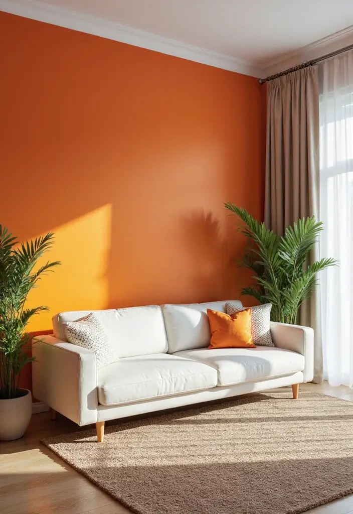 30 White Couch Living Room Decor Ideas - 12. Colorful Accent Wall 1