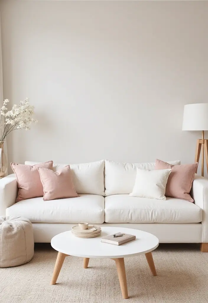 30 White Couch Living Room Decor Ideas - 14. Soft Color Palette 1