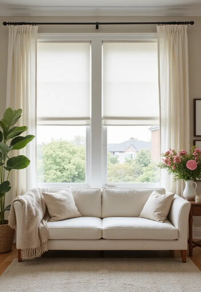 30 White Couch Living Room Decor Ideas - 18. Chic Window Treatments 1