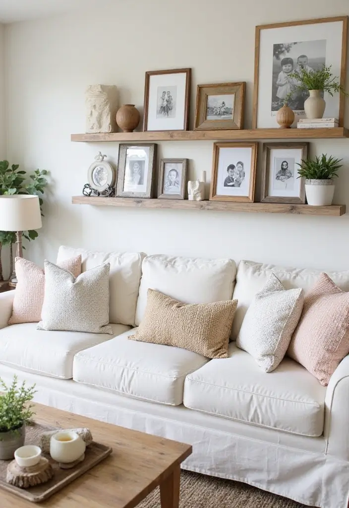 30 White Couch Living Room Decor Ideas - 19. Personalized Decor Elements 1