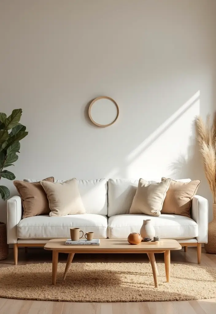 30 White Couch Living Room Decor Ideas - 23. Warm Wooden Accents 1