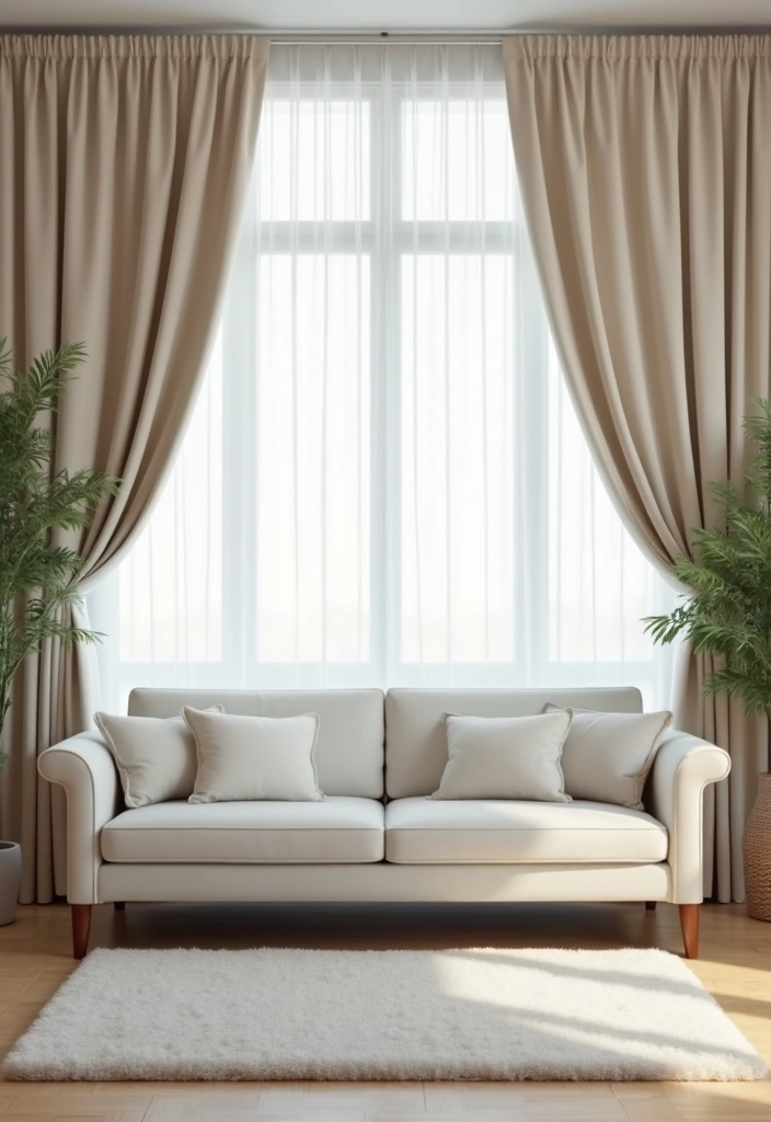 30 White Couch Living Room Decor Ideas - 24. Elegant Curtains 1