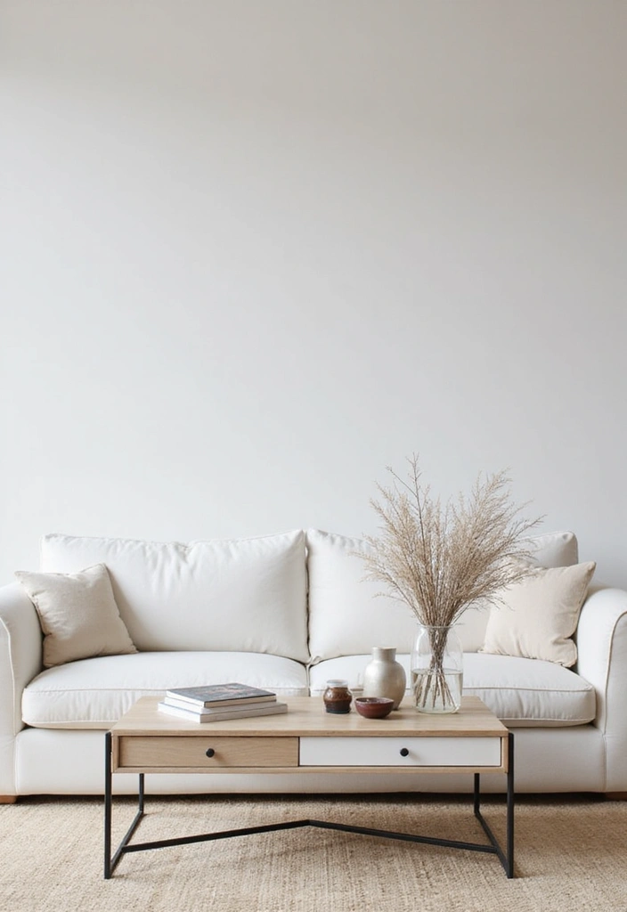 30 White Couch Living Room Decor Ideas - 5. Minimalist Coffee Tables 1