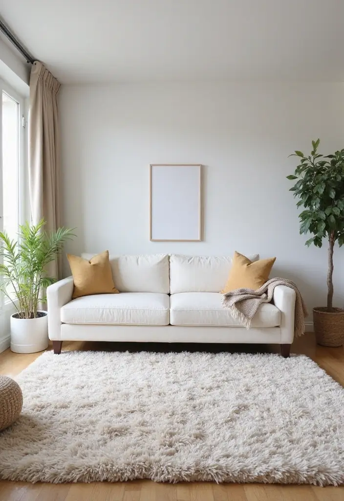 30 White Couch Living Room Decor Ideas - 6. Soft Rugs for Coziness 1