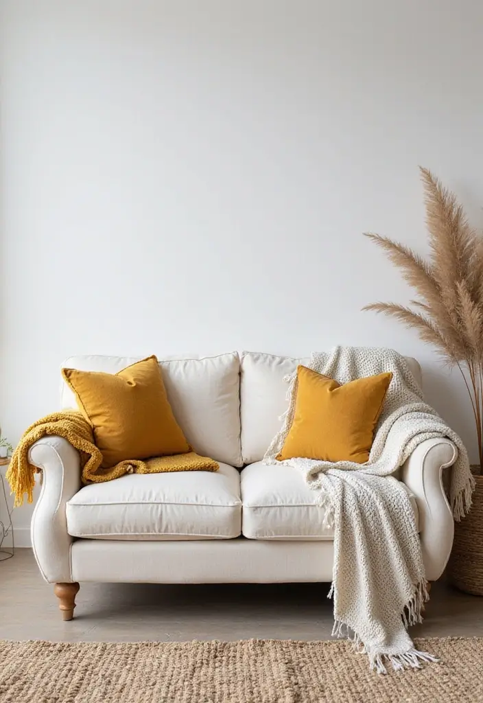 30 White Couch Living Room Decor Ideas - 8. Decorative Throws 1
