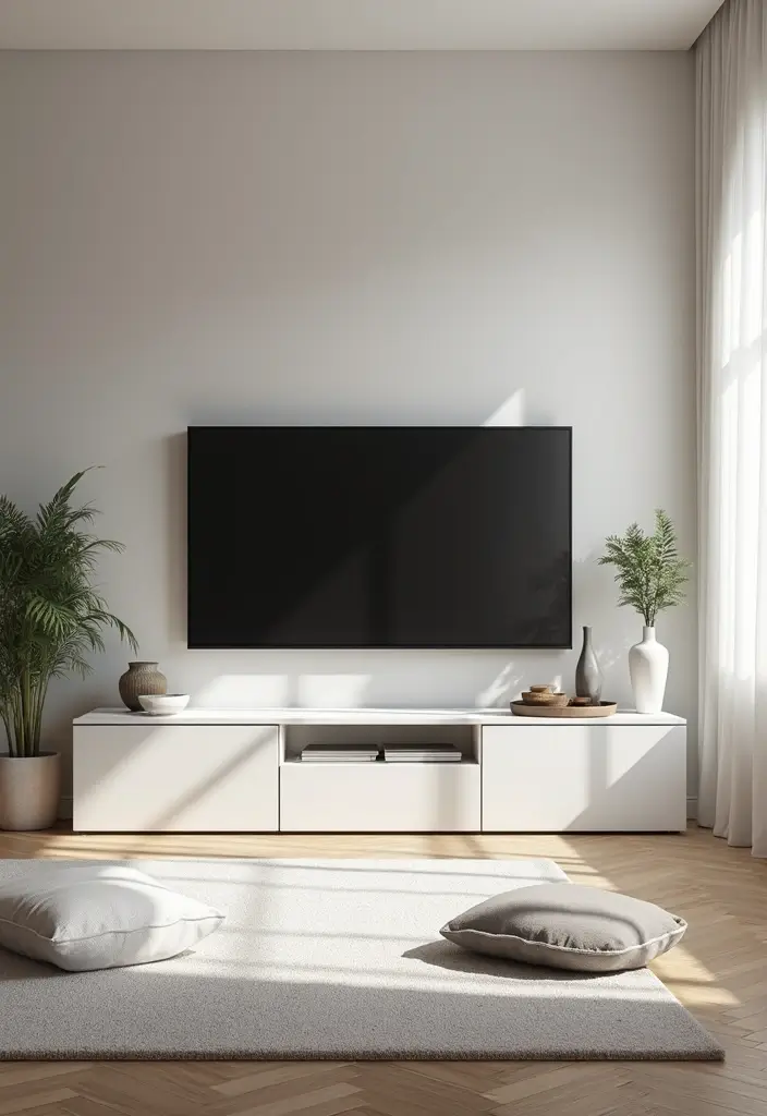 30 White Living Room Decor Ideas for a Bright Home - 12. Sleek White Media Units 1