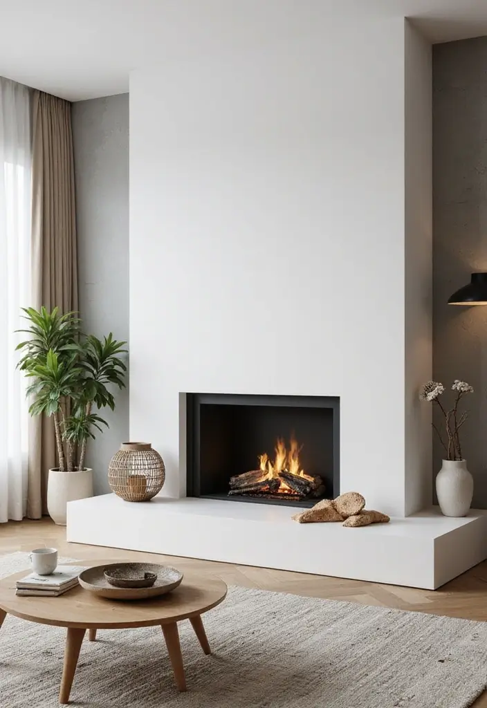 30 White Living Room Decor Ideas for a Bright Home - 16. Minimalist Fireplaces 1