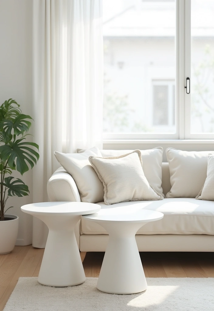 30 White Living Room Decor Ideas for a Bright Home - 19. White Accent Tables 1