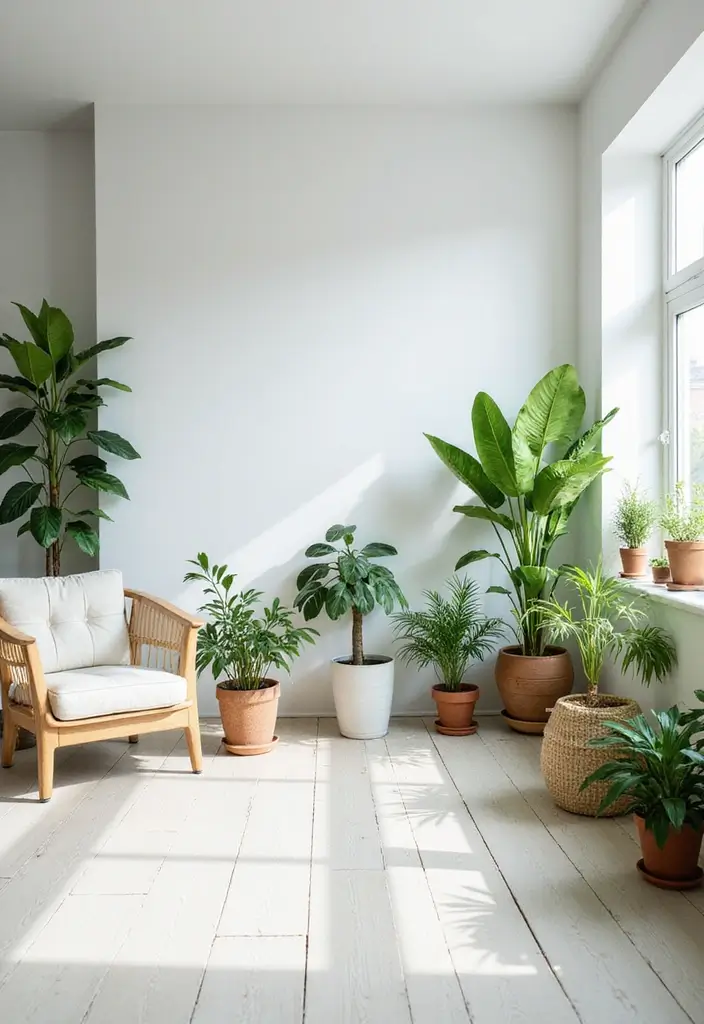 30 White Living Room Decor Ideas for a Bright Home - 4. Bright Greenery 1