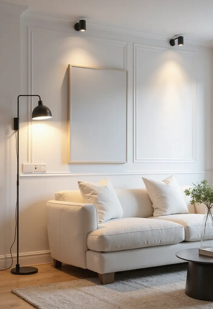 30 White Living Room Decor Ideas for a Bright Home - 6. Bright Lighting Fixtures 1