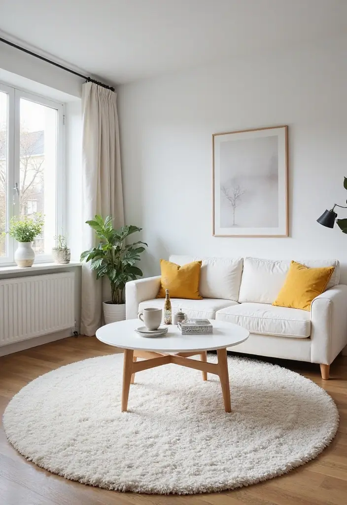 30 White Living Room Decor Ideas for a Bright Home - 8. Cozy White Rugs 1