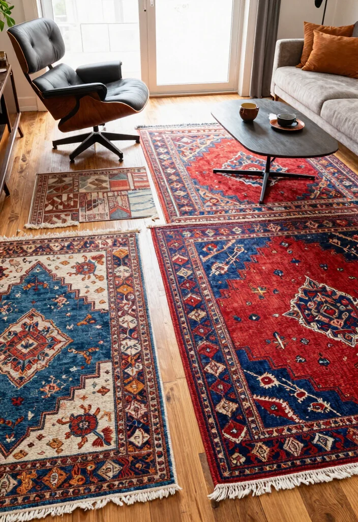 26 Mid-Century Modern Area Rugs That Work in Every Room - 13. Eclectic Mix and Match 1