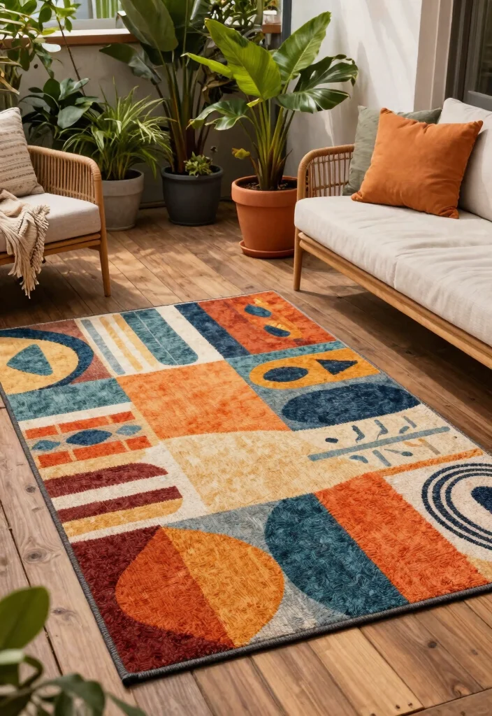 26 Mid-Century Modern Area Rugs That Work in Every Room - 24. Indoor-Outdoor Versatility 1
