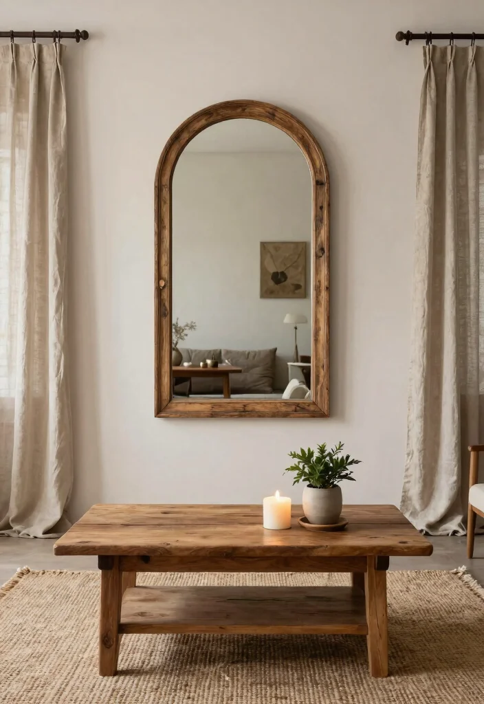 30 Arched Mirror Decor Living Room Ideas for a Chic Modern Look - 10. Rustic Chic 1