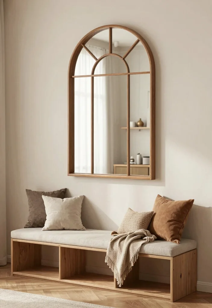 30 Arched Mirror Decor Living Room Ideas for a Chic Modern Look - 11. Dual Purpose Design 1