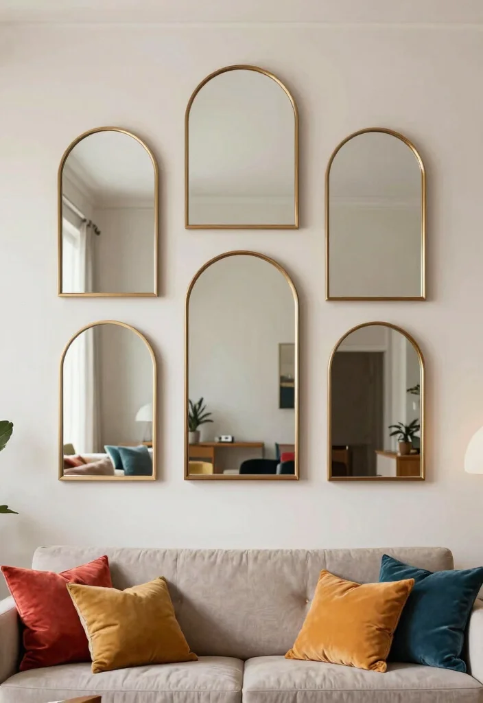 30 Arched Mirror Decor Living Room Ideas for a Chic Modern Look - 12. Layered Reflections 1