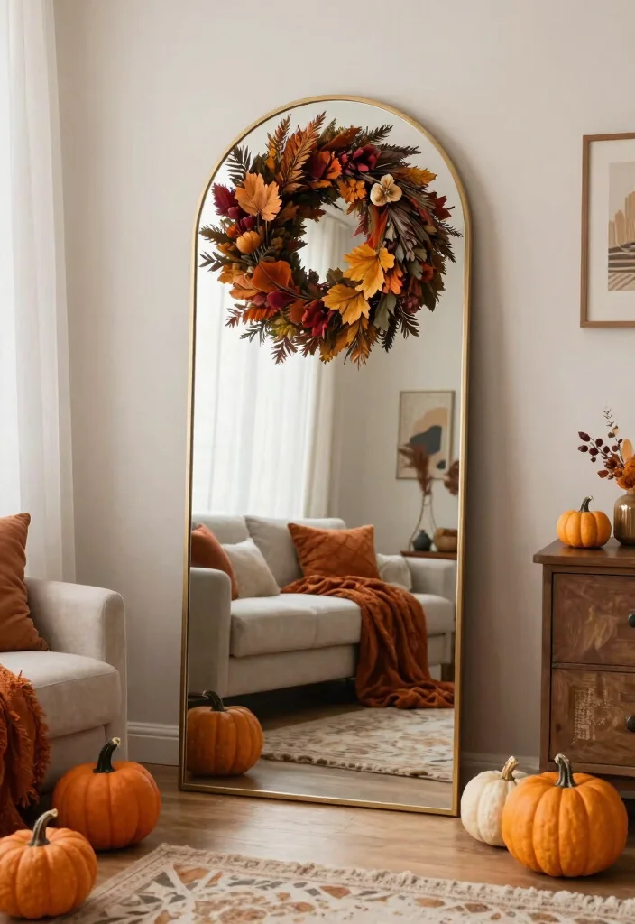 30 Arched Mirror Decor Living Room Ideas for a Chic Modern Look - 18. Seasonal Touches 1