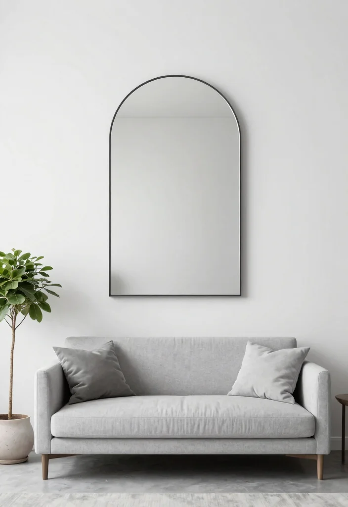 30 Arched Mirror Decor Living Room Ideas for a Chic Modern Look - 2. Minimalist Magic 1