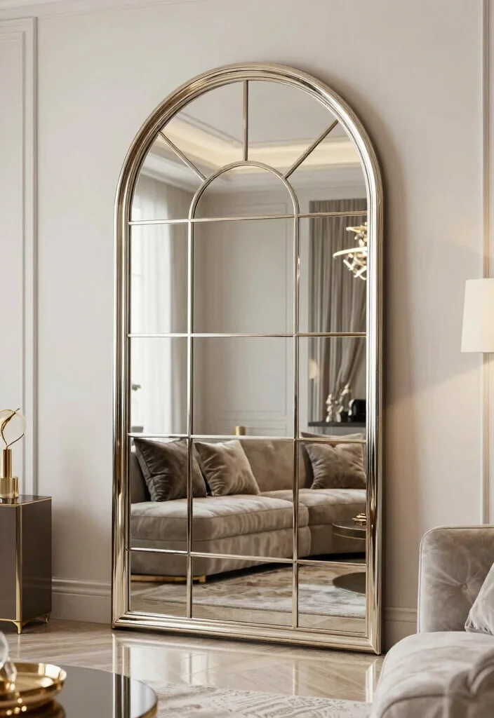 30 Arched Mirror Decor Living Room Ideas for a Chic Modern Look - 21. Soft Glam 1